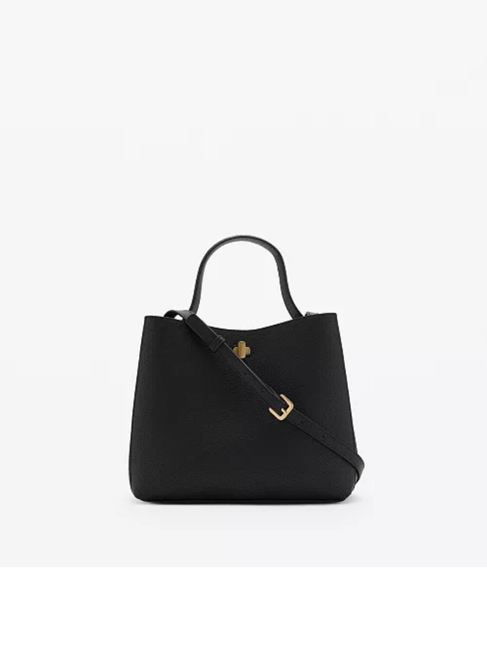 Mango Black Leather Top-Handle Satchel with Gold Hardware